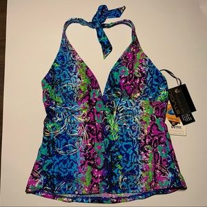 Sz. 10 TagSTUDIO blue pink gold Halter NWT Tankini